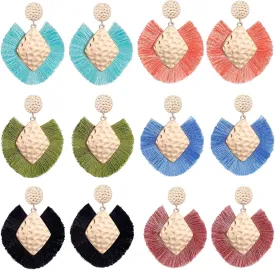 6 Pairs Multi-color Tassel Earrings Set for Women Fashion- Statement Earrings- Boho Earrings - Big Earrings- Dangle Earrings for Women