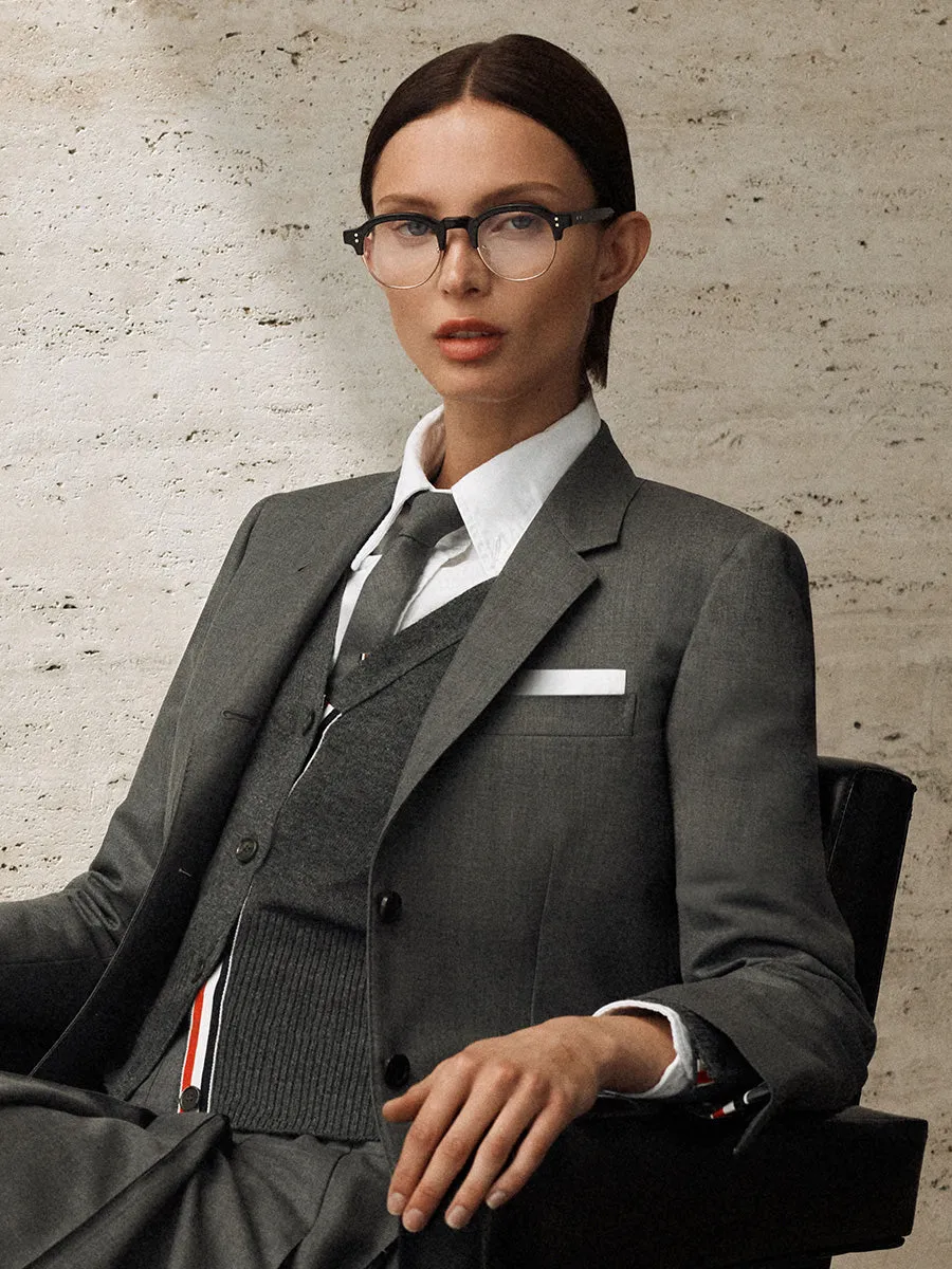 702A-004 Black and Silver Oval Eyeglasses