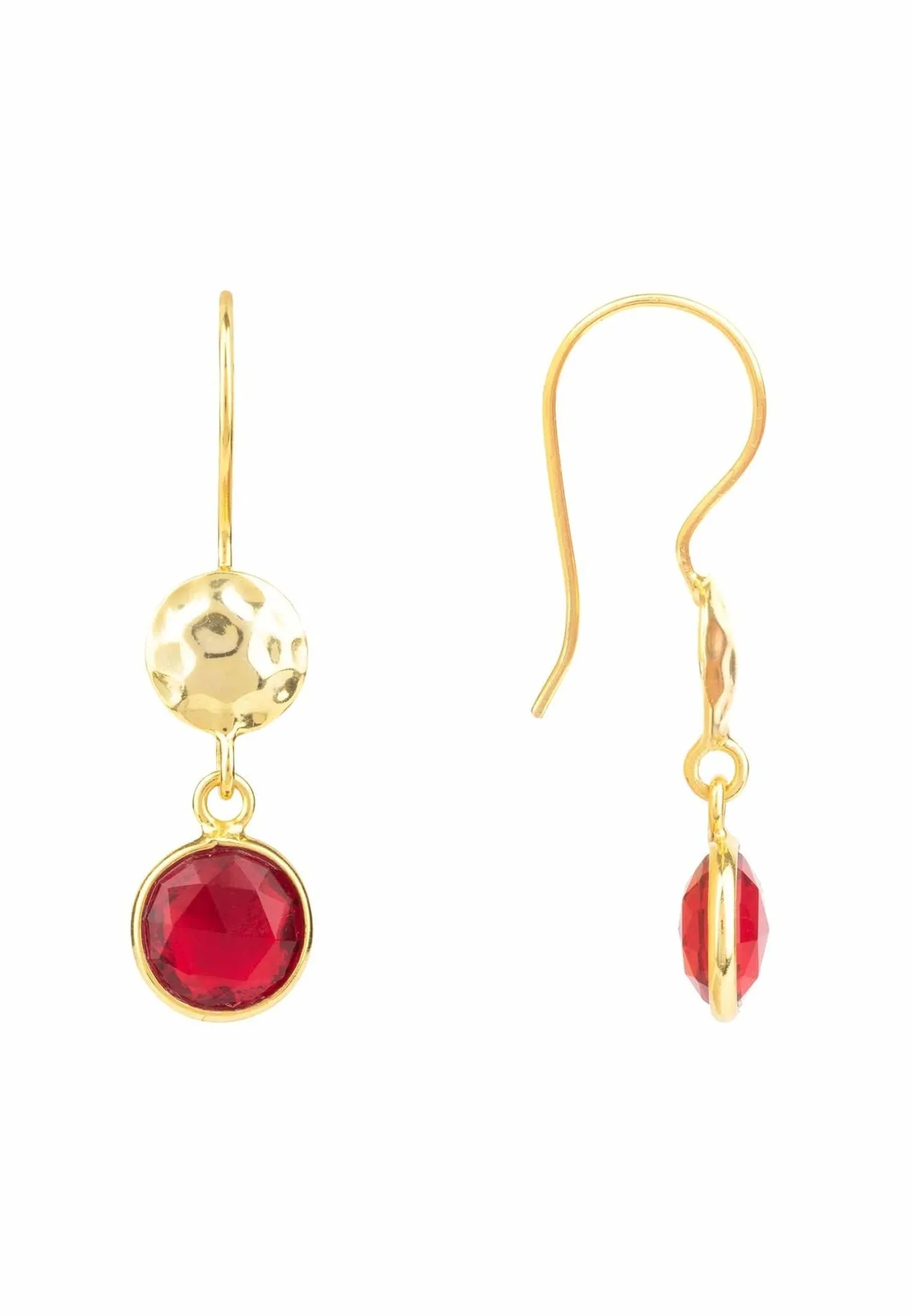Circle & Hammer Earrings Gold Garnet