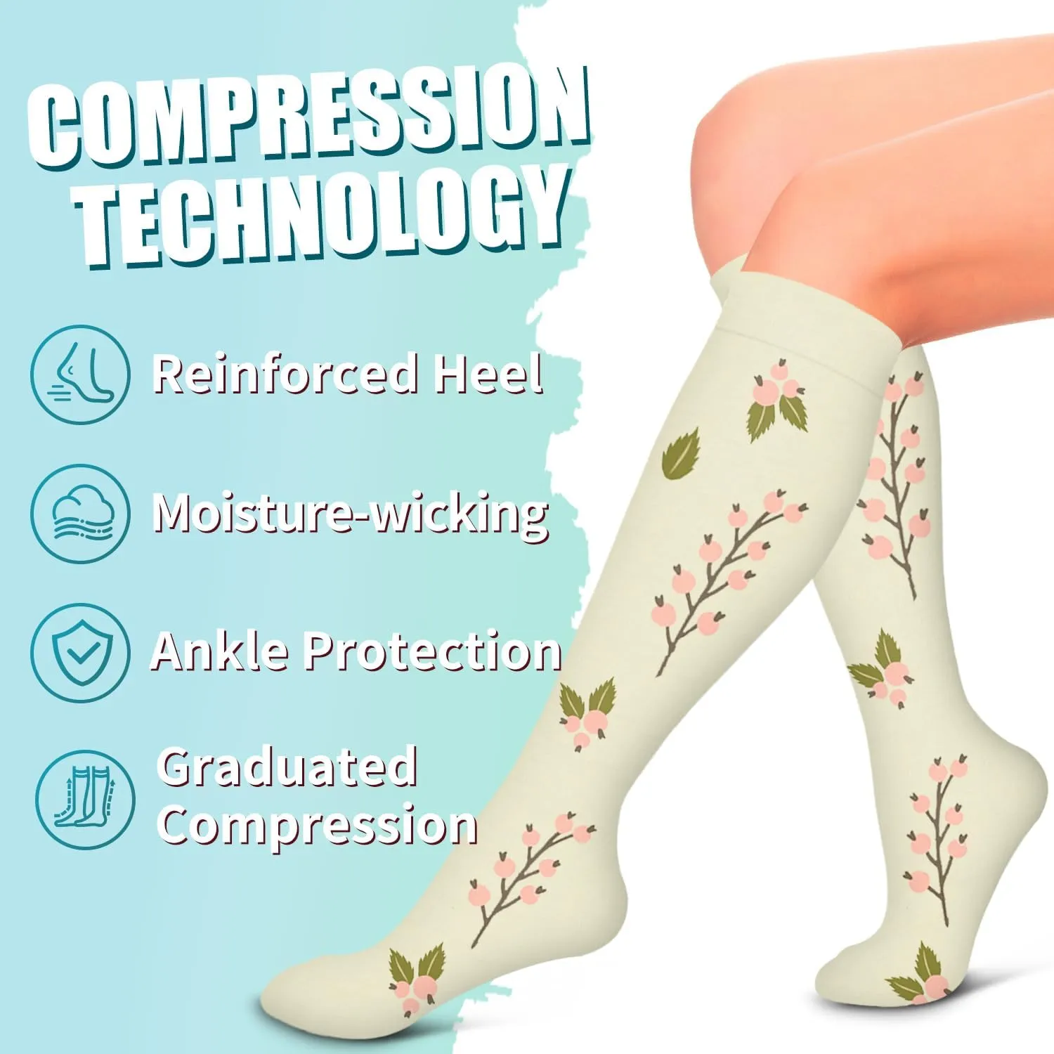 Laite Hebe Compression Socks for Women & Men Circulation(6 pairs)-Graduated Supports Socks for Running, Athletic Sports
