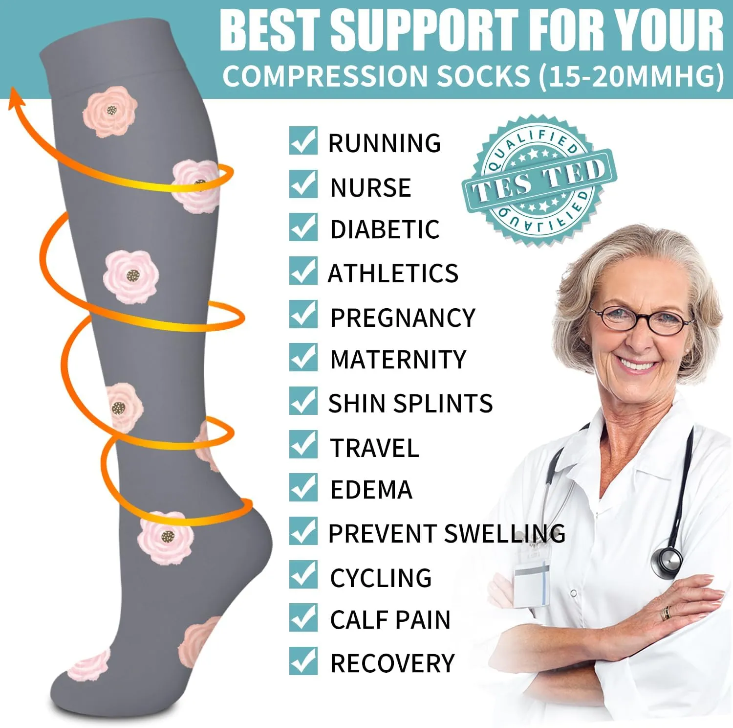 Laite Hebe Compression Socks for Women & Men Circulation(6 pairs)-Graduated Supports Socks for Running, Athletic Sports